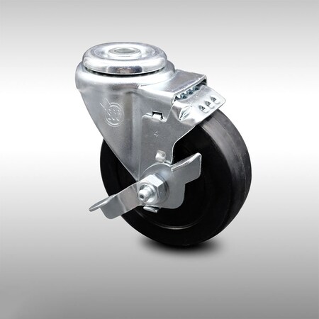 Service Caster 4 Inch SS Soft Rubber Wheel Swivel Bolt Hole Caster with Brake SCC-SSBH20S414-SRS-TLB